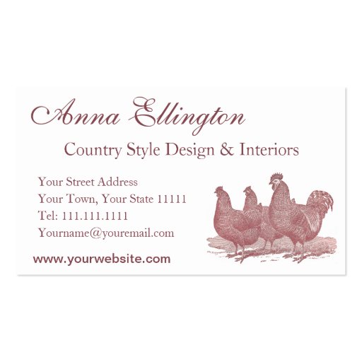Red Rooster and Hens Plymouth Rock Chickens Farm Business Card (front side)