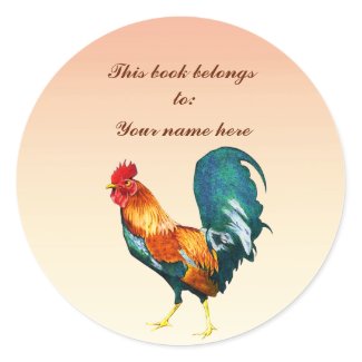 Red Rooster Bird Animal Bookplate