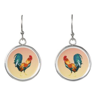 Red Rooster Bird Animal Drop Earrings