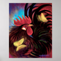 Red Rooster Cock Chicken Painting - Poster