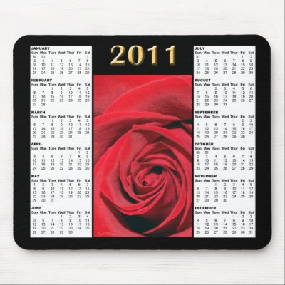 2011 calendar red. Red Rose 2011 Calendar Mousepad by bluewren08
