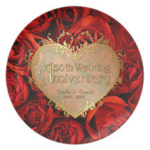 Red Rose 50th Wedding Anniversary Plate