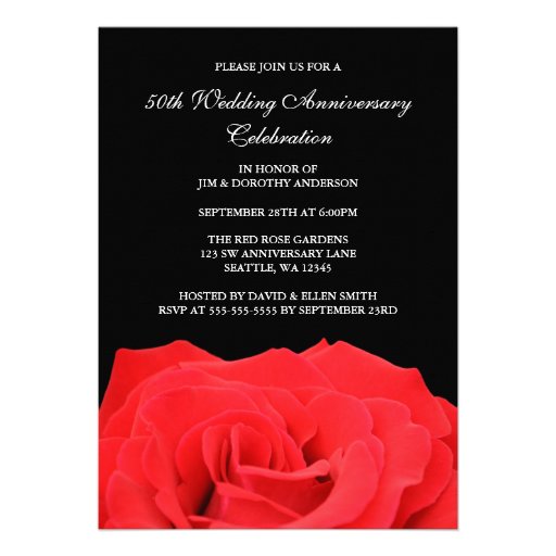 Red Rose and Black 50th Wedding Anniversary Personalized Invite (front side)