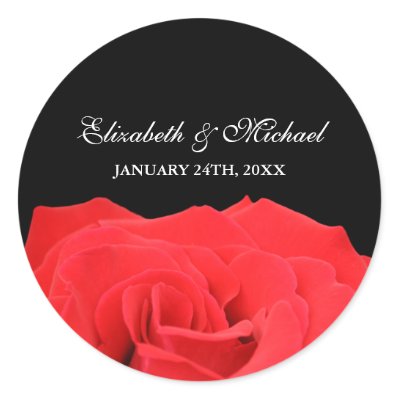 Red Rose and Black Wedding Favor Label Round Sticker