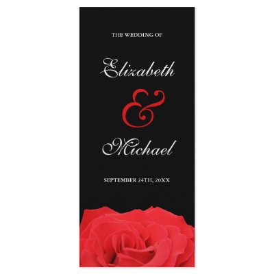Red Rose and Black Wedding Program Full Color Rack Card
