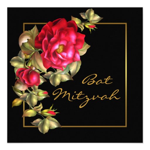 Red Rose Bat Mitzvah Invitation