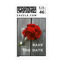 Red Rose Bouquet Save The Date Postage