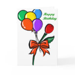 Red Rose, Bow and Balloon Happy Birthday Card