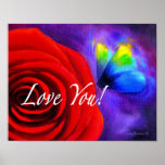 Red Rose Butterfly Painting - Multi Print