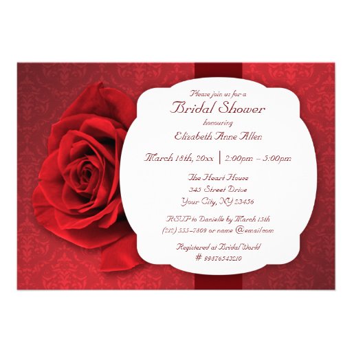 Red Rose Damask Bridal Shower Invitations