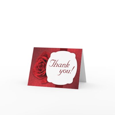 Red Rose Damask Custom Thank You Cards
