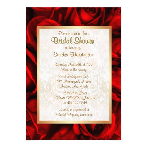 Red Rose Floral Bridal Shower 5" X 7" Invitation Card Zazzle