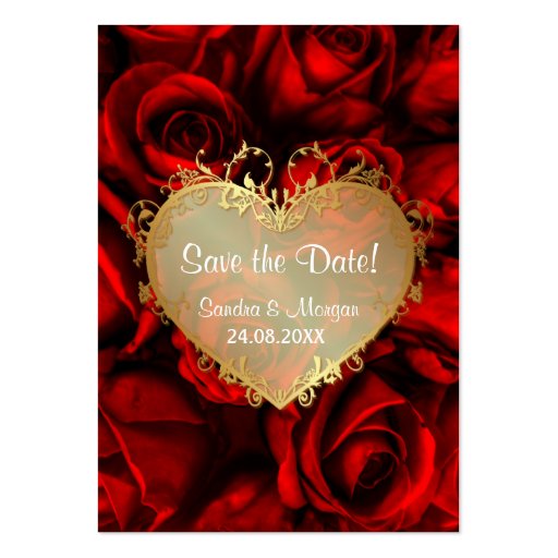 Red Rose Floral Wedding Save the Date Business Card Templates (front side)