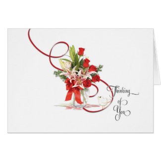 Red Rose Flower Bouquet Thinking of You Card