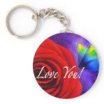 Red Rose Flower Butterfly Painting - Multi keychains