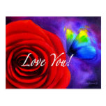 Red Rose Flower Butterfly Painting - Multi Postcards