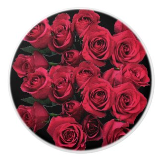 Red Rose Flowers Ceramic Knob