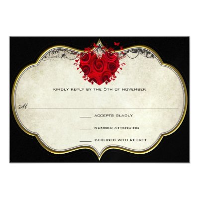 Red Rose Heart on Black Metallic RSVP Custom Invites