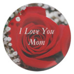 Red Rose I Love You Mom Plates
