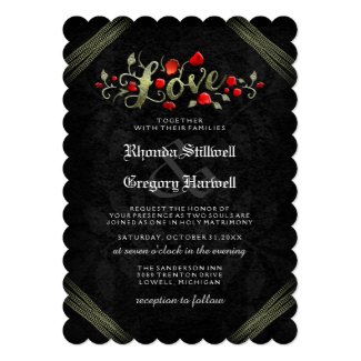 Red Rose LOVE "TOGETHER WITH" & RECEPTION INFO 5x7 Paper Invite Card