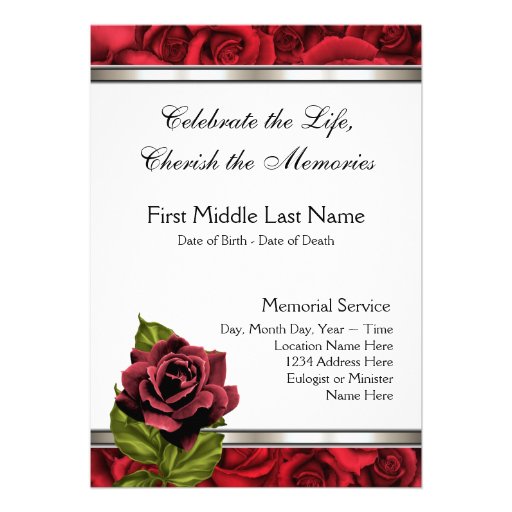 Red Rose Mourning Card Funeral Announcement