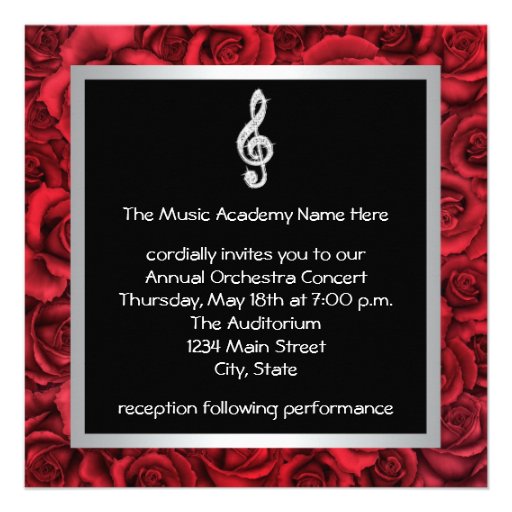 Red Rose Music Treble Clef Recital Invitations