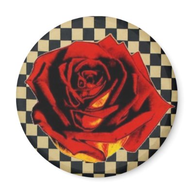 Red Rose on Black and Beige Check Refrigerator Magnets by JuJuGarden