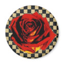 Red Rose on Black and Beige Check magnets by JuJuGarden Red Rose on Black and Beige Check magnets