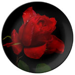 Red Rose On Black Porcelain Plates