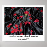 red rose on black satin print