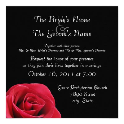 red rose on black wedding invitations