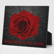 Red Rose on faux leather for best Mom Plaque