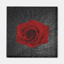 Red Rose on faux leather for Mother Fridge Magnet