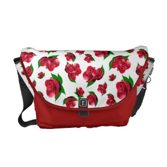 Red Rose Pattern White & Red Bag Commuter Bags