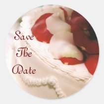 Red Rose Petal Cake Save The Date Sticker