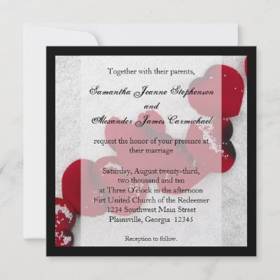 Red Rose Petals in Snow Winter Wedding Invitation by CustomInvites