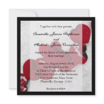 Red Rose Petals in Snow, Winter Wedding Invitation
