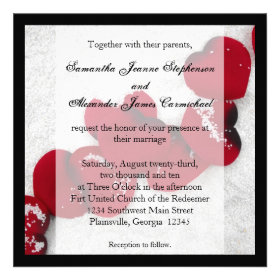 Red Rose Petals in Snow, Winter Wedding Invitation
