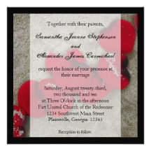Red Rose Petals on Sand Beach Wedding Personalized Invitation