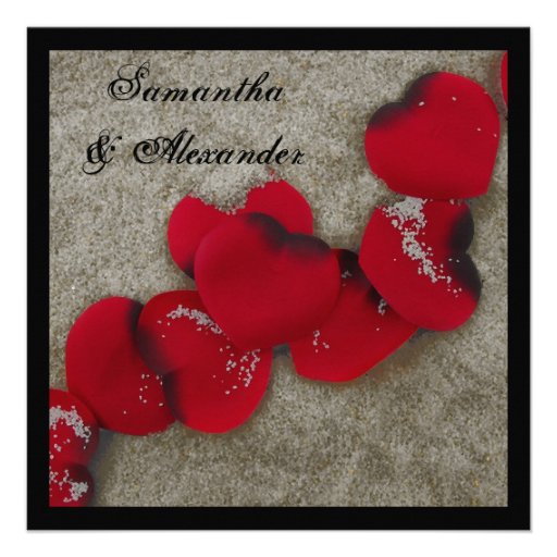 Red Rose Petals on Sand Beach Wedding Personalized Invitation