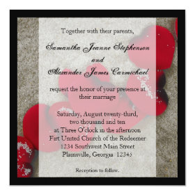 Red Rose Petals on Sand Beach Wedding 5.25x5.25 Square Paper Invitation Card