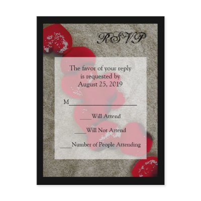 Red Rose Petals on Sand Beach Wedding RSVP Postcards
