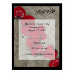 Red Rose Petals on Sand Beach Wedding RSVP postcards