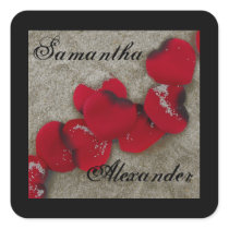 Red Rose Petals on Sand Beach Wedding Stickers