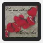 Red Rose Petals on Sand Beach Wedding Stickers