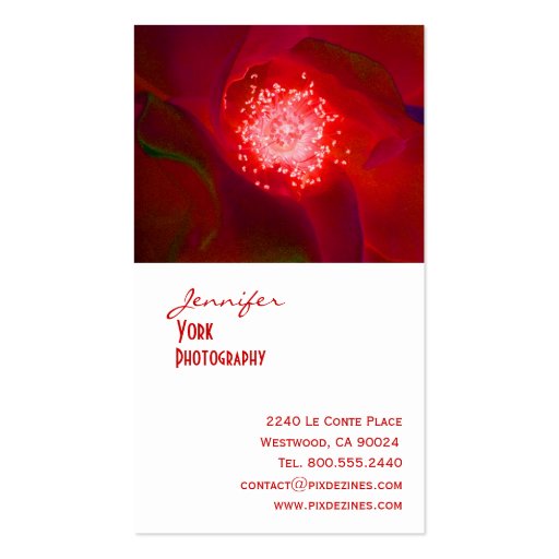Red Rose photography business cards (back side)