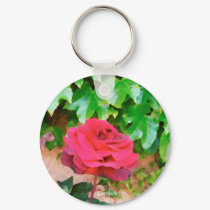 Red Rose Pink Stucco Keychain by GreenGardenGates Red Rose Pink Stucco Keychain