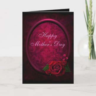 Red Rose & Purple Frame Damask Mother's Day Card zazzle_card