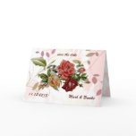 Red rose save the date wedding announcement greeting card