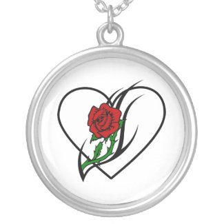Red Rose Heart Tattoo Necklace
